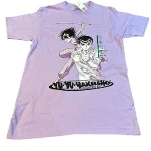 Yu Yu Hakusho Mens T-Shirt‎ - White Purple Tinted Duo Over Logo athletic fit